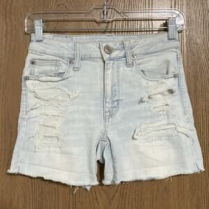 American Eagle Hi-Rise Shortie Jean Shorts Next Level Stretch Distress Women's 2
